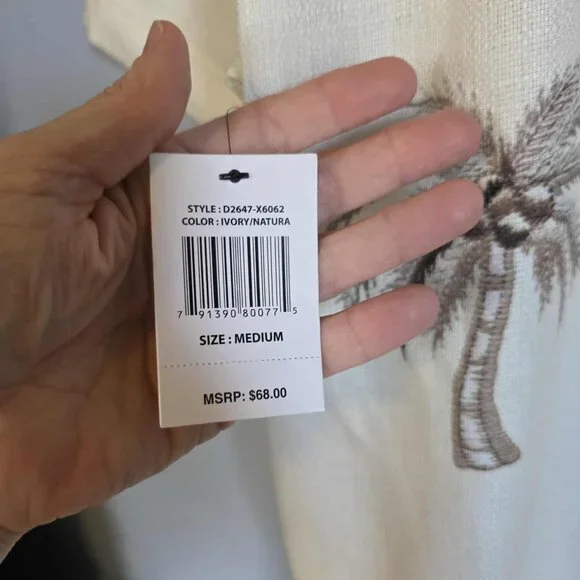 NWT Malibu Tropical Palm Button Down with Linen Look - Picture 2 of 8